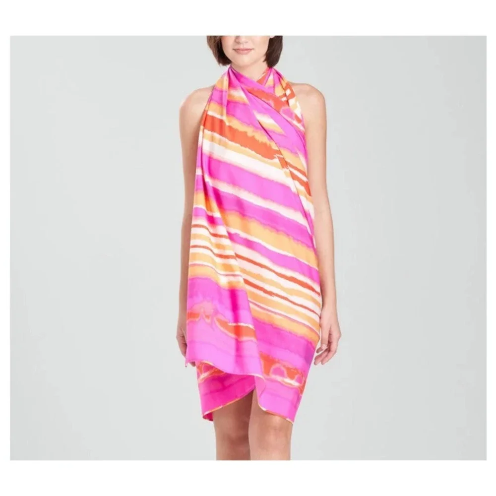 Natori NWT Kikko Getaway‎ Pareo Scarf/Wrap Pinks Watercolor Print 60